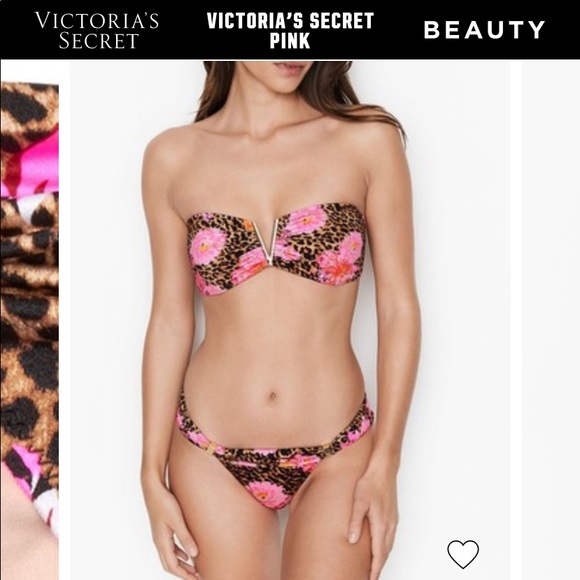 VS Leopard Floral Bandeau Bikini Matching Set Top Bottoms - Picture 5 of 9